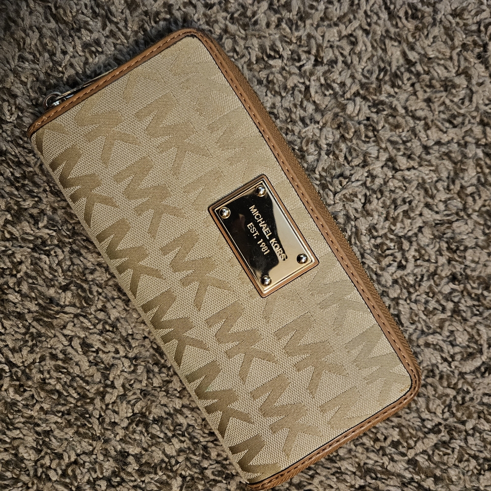 Michael Kors Tan and Brown Logo Wallet